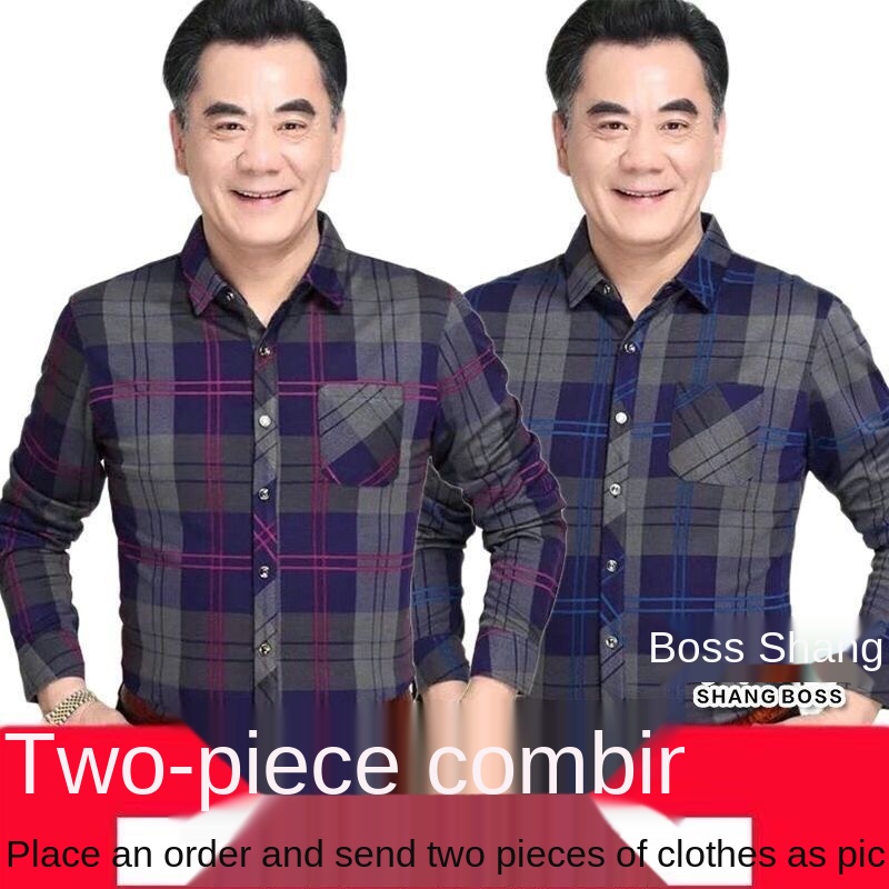 Áo sơ mi dài tay cho người trung niên và cao tuổi mùa xuân thu kẻ sọc mỏng