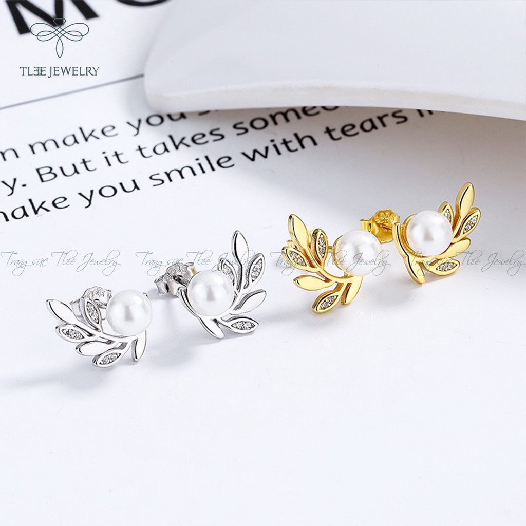 Khuyên tai bạc nữ TLEE Lá Oliu nạm đá sang trọng NCJ B0111
