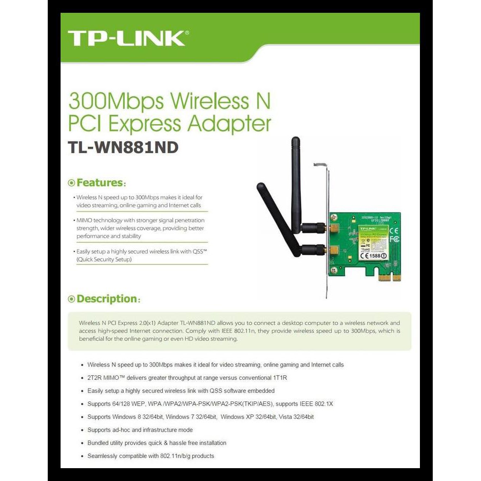 Card Wifi 300mbps Pcie Tplink / Tp Link Cho Pc Yg Small Code 1150