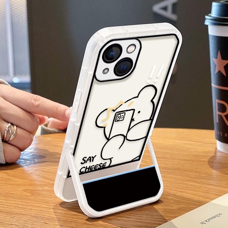 Ốp Điện Thoại Silicon Mềm Trong Suốt Chống Sốc Có Giá Đỡ Hình Gấu Selfie Cho IPhone 13 12 Pro Max 11 X XR XS 7 8 Plus 6 6S