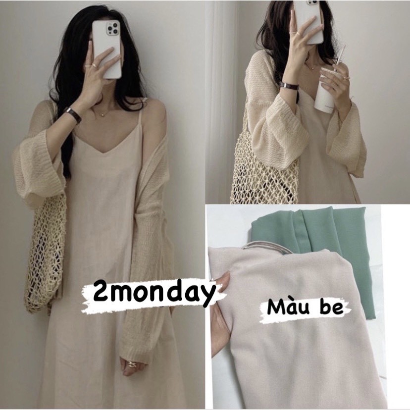 [Ảnh thật/Video] Váy hai dây chất đũi lụa dáng xuông siêu mát dây lưng điệu đà