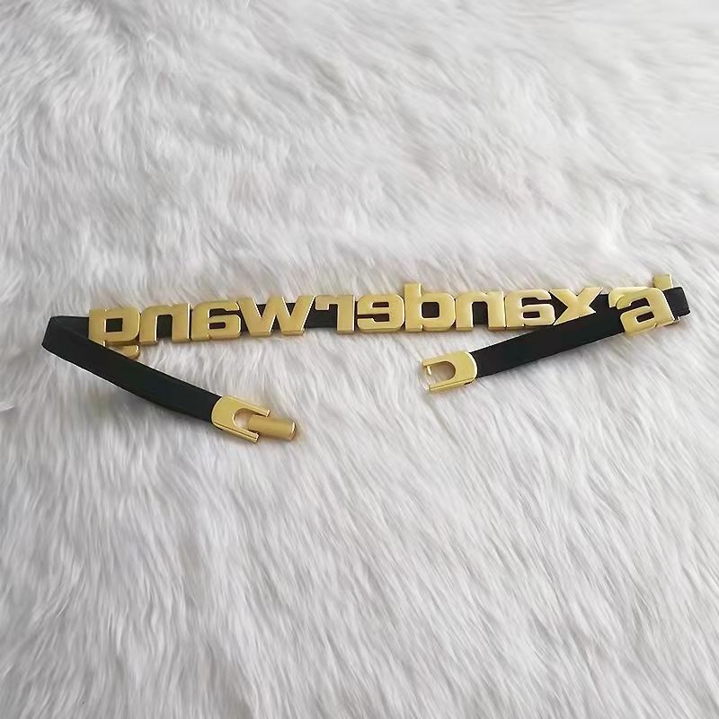 Thắt Lưng Da Bò Phối Kim Loại Khắc Chữ Alexander wang Chất Lượng Cao Cho Nam Và Nữ