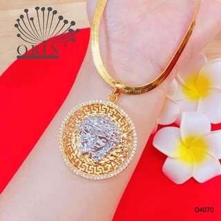 Dây chuyền nữ dạng mì dẹp mặt Ver Sồ 2 màu viền đá tròn cao cấp Orin D4070