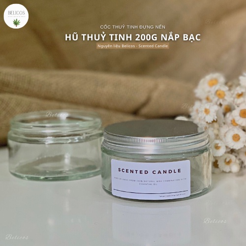 Hũ Đựng Nến Thơm Thuỷ Tinh Trong Suốt 200Ml - Nắp Bạc, Chịu Nhiệt, Dáng Lùn Xinh Xắn
