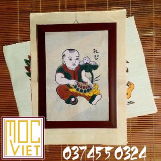 Tranh Đông Hồ Em bé ôm rùa - Lễ Trí