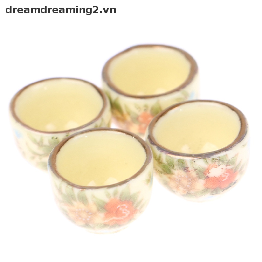 Bộ ấm trà 6 món bằng sứ mini cho nhà búp bê tỉ lệ 1:12