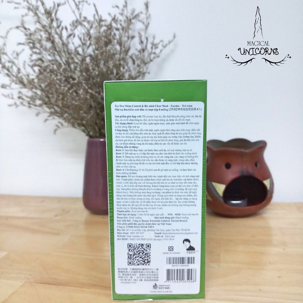 Hộp 8 miếng mặt nạ kiểm soát dầu và mụn trà tràm Naruko Tea Tree 26ml/m (Bản Đài)