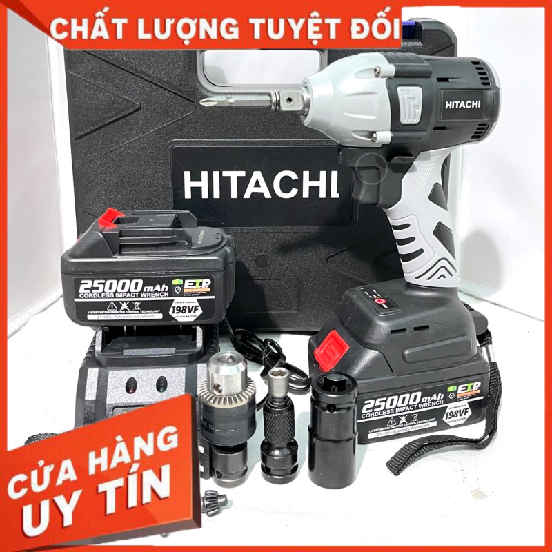 Máy Khoan Pin, Máy Siết Bulong Hitachi 198V - Pin khủng 10 Cell, Động Cơ Không Chổi Than Siêu Mạnh Mẽ