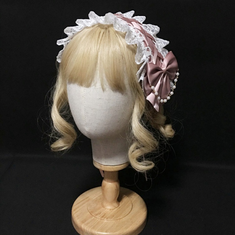 Băng Đô Tai Thỏ Phối Ren Và Hạt Và Dây Ruy Băng Phong Cách Lolita