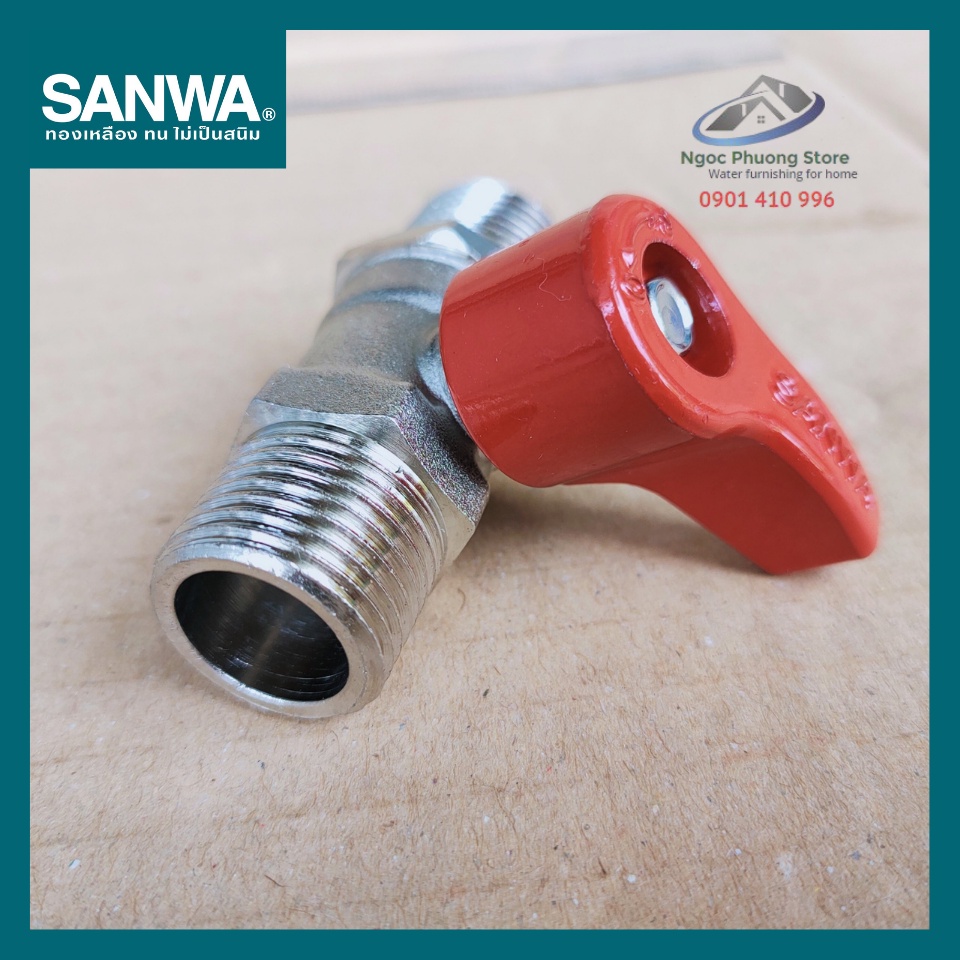 Van khóa nước, van bi Sanwa Thái Lan 2 đầu ren ngoài 1/2"  BV15MM