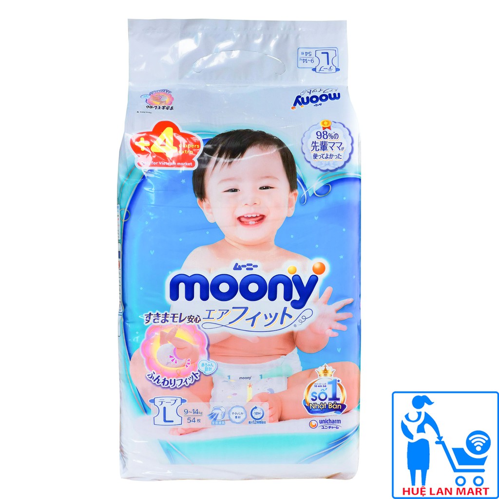 [CHÍNH HÃNG] Bỉm - Tã Dán Moony Size L54 (Cho bé 9-14kg)