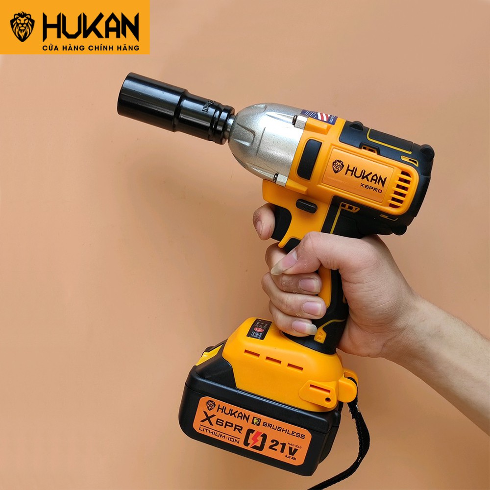 Máy siết bulong HUKAN X6 Pro động cơ nguyên khối lựu siết 380N.M  kèm bộ khẩu dài 10 cái