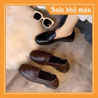 [GOM ORDER] T24 Giày Da Nữ Quảng Châu Mũi Vuông Không Dây Phong Cách Vintage Hot Nhất
