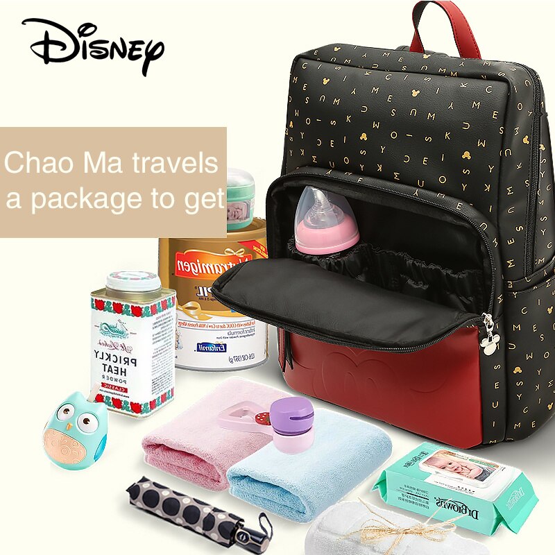 Túi xách đựng tã sức chứa lớn họa tiết Minnie Mickey Disney gắn xe đẩy em bé đa năng thời trang mới cho mẹ bỉm sữa