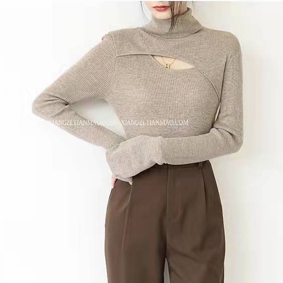 Áo len ZHELIHANGFEI tay dài cổ lọ kiểu dáng sang trọng cho nữ
