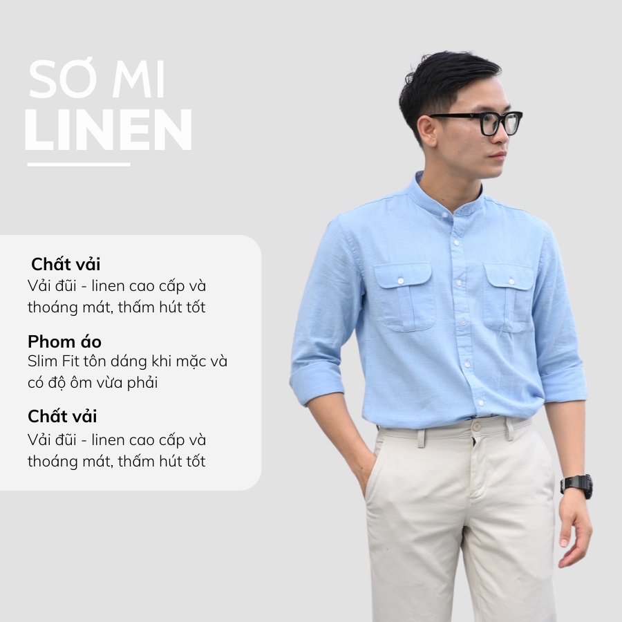 Áo Sơ Mi Nam Dài Tay GU CHẤT, Vải Đũi ( Linen ) Cao Cấp Thoáng Mát, Thiết Kế Cổ Tàu Có Túi Sang Trọng - GUD12