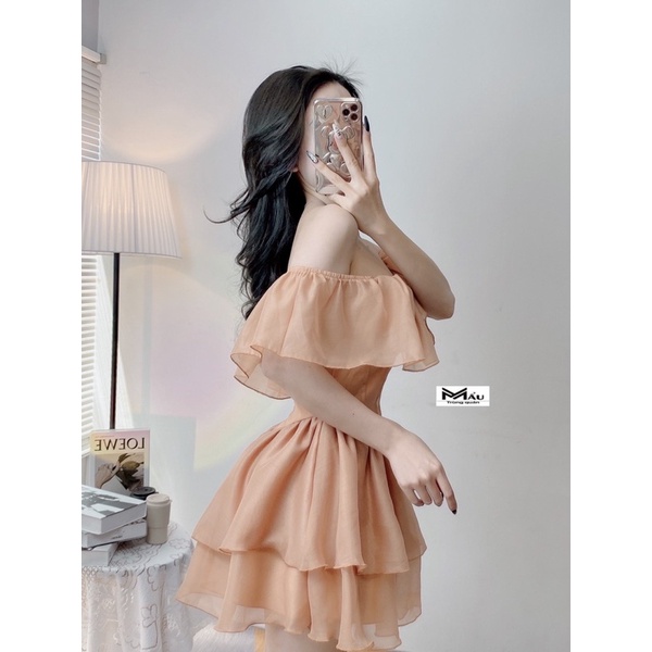 Đầm tơ trễ vai xinh xẻo