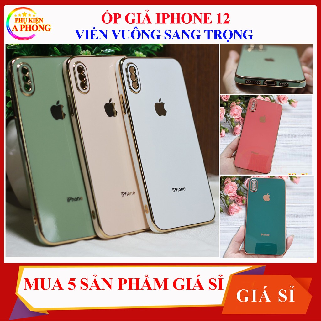 Ốp lưng iphone X - Xs - Xs Max cạnh vuông kiểu dáng iPhone 12 cực đẹp. Ốp dẻo, viền vàng sang trọng.