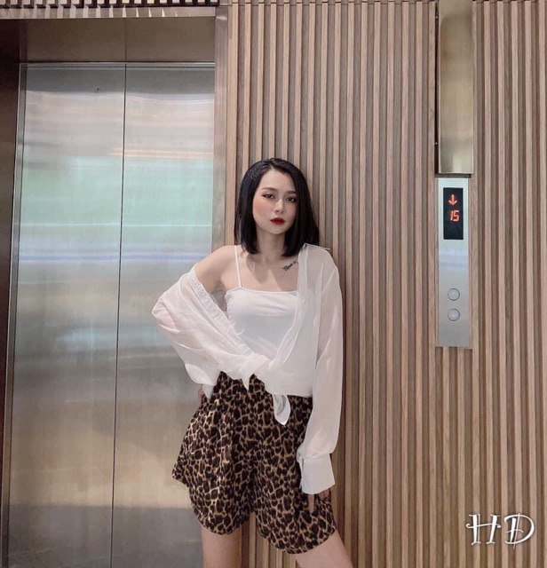 Set 3 Món Áo Hai Dây + Áo Sơ Mi Tơ + Quần Short Da Beo , Set Bộ Sơ Mi Voan 3 Món
