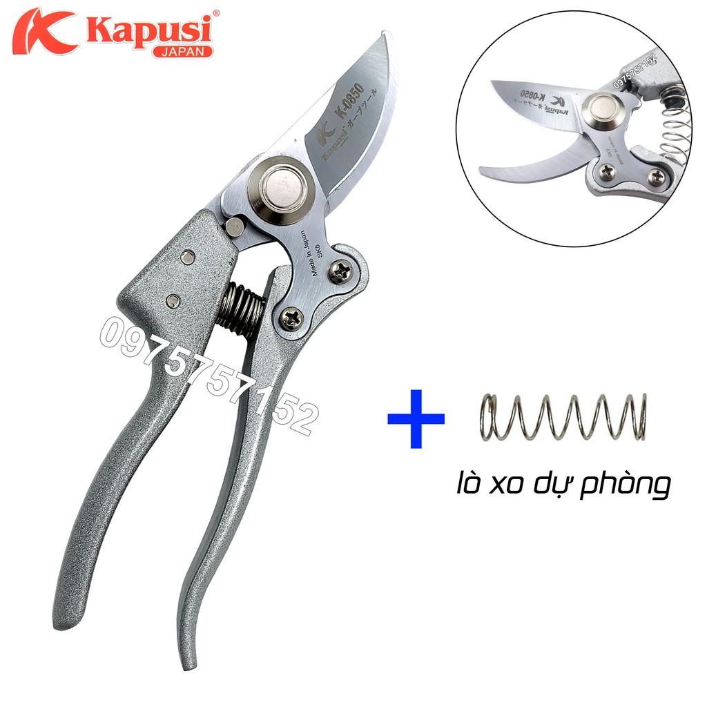 Kéo cắt cành Nhật Kapusi Japan lưỡi thép SK-5 siêu bền - siêu sắc - Chốt khóa tự động bật mở (Kèm lò xo dự phòng)