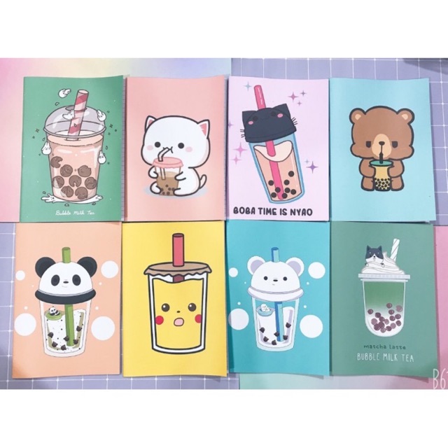 Vở viết in hình bình trà sữa , vở viết in hình dễ thương cute