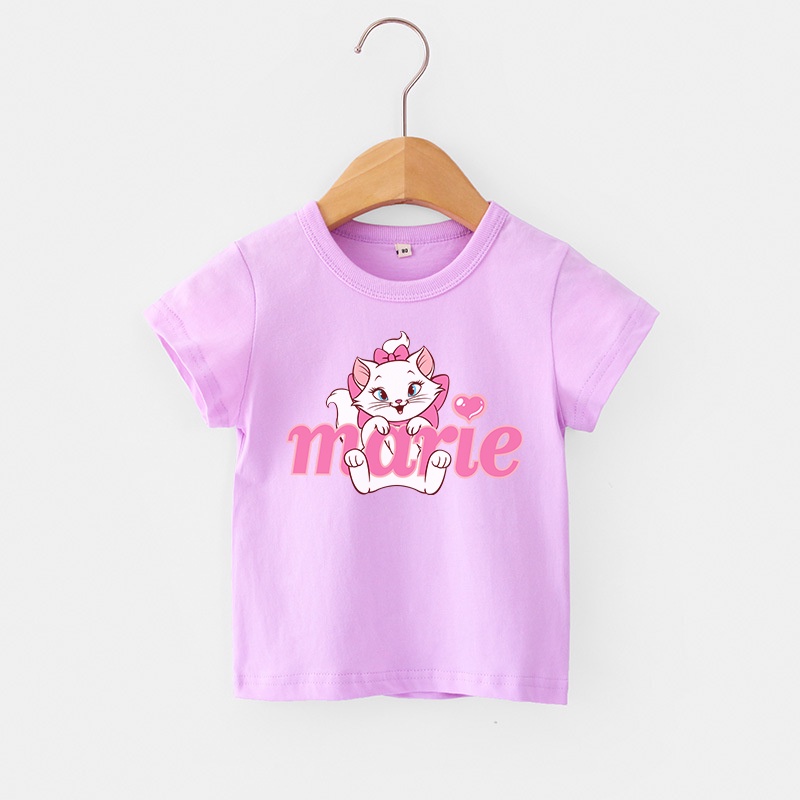 Áo Thun Cotton Thoáng Khí In Họa Tiết Mèo Dễ Thương Thời Trang Cho Bé Gái