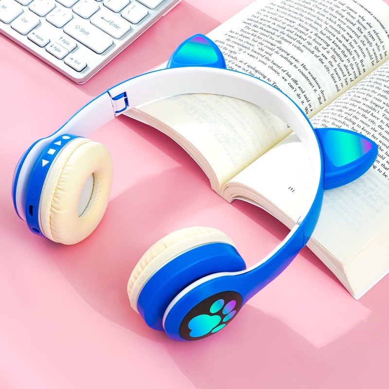 Tai Nghe Mèo 23M Chụp Tai Bluetooth Không Dây, Đáng Yêu Có Đèn LED Sử Dụng Cho Mọi Thiết Bị Điện Thoại, Laptop