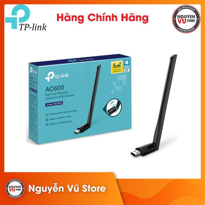 USB Thu Sóng Wifi Tp-Link Archer T2U Plus Băng Tần Kép Chuẩn AC Tốc Độ 600Mbps - Hàng Chính Hãng