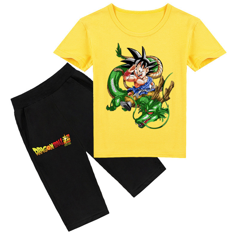 Set Áo Thun Tay Ngắn In Hình Dragon Ball + Quần Short Thời Trang Cho Béy027