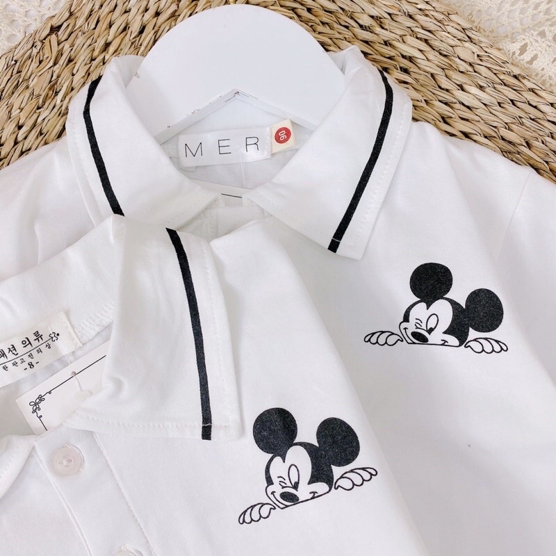 Áo polo bé trai cổ trụ cộc tay viền đen micky_Quần áo trẻ em