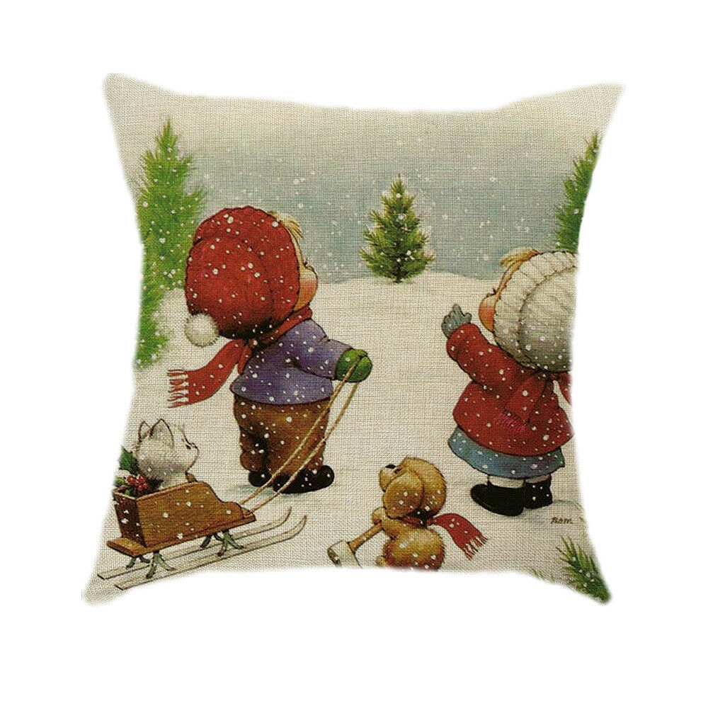Vỏ gối cotton lanh 45*45CM họa tiết chủ đề Giáng sinh cho ghế sofa/xe ô tô