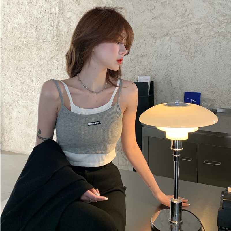 Cocory vn Áo thun 2 dây dệt kim phong cách Hàn Quốc gợi cảm cho nữ