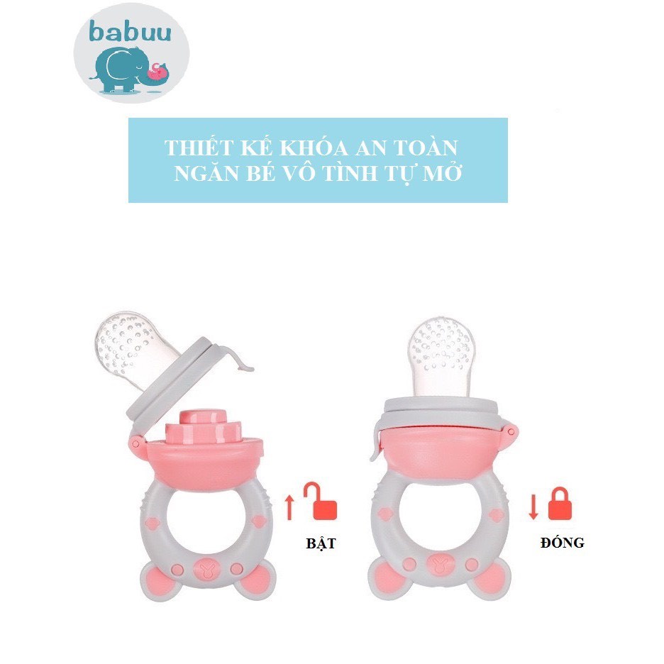 Bộ túi nhai ăn dặm chống hóc Babuu baby Nhật bản ( tặng thêm 2 núm phụ và 1 dây đeo)
