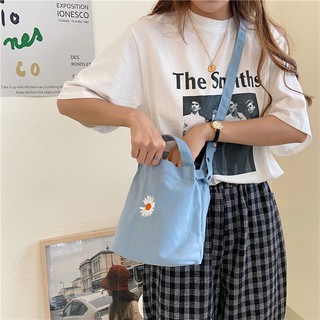Túi Vải Canvas Thêu Hình Hoa Cúc Nhỏ Dễ Thương Phong Cách Harajuku Thời Trang Mùa Hè Cho Nữ