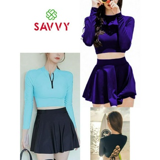 Bikini kín, Đồ Bơi nữ đi biển 2 mảnh tay dài, áo tắm váy học sinh SAVVY