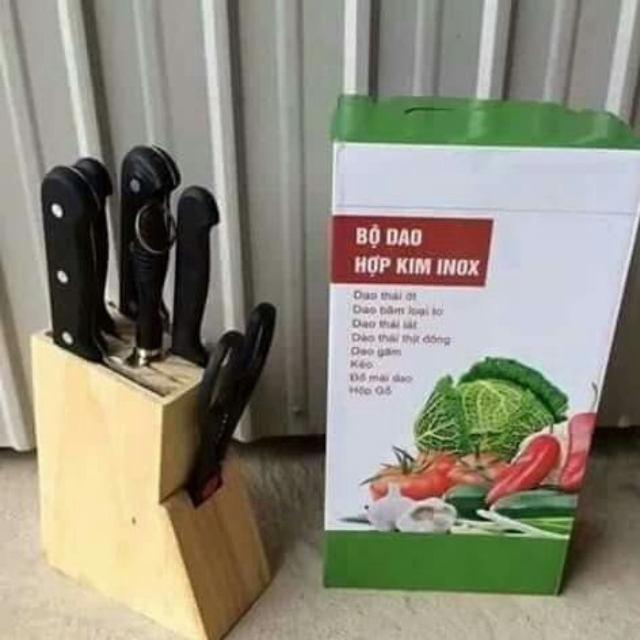 Bộ Dao INOX ❤️ 𝑭𝑹𝑬𝑬𝑺𝑯𝑰𝑷 ❤️ Bộ Dao, Kéo Hợp Kim 7 Món Đa Năng + Tặng Kèm Hộp Gỗ Cài Dao