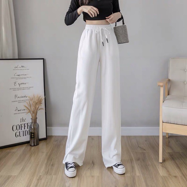 Quần Ống Rộng Unisex Lưng Cao Quần Dáng Culottes Vải Cotton Măc Đi làm đi học đi chơi