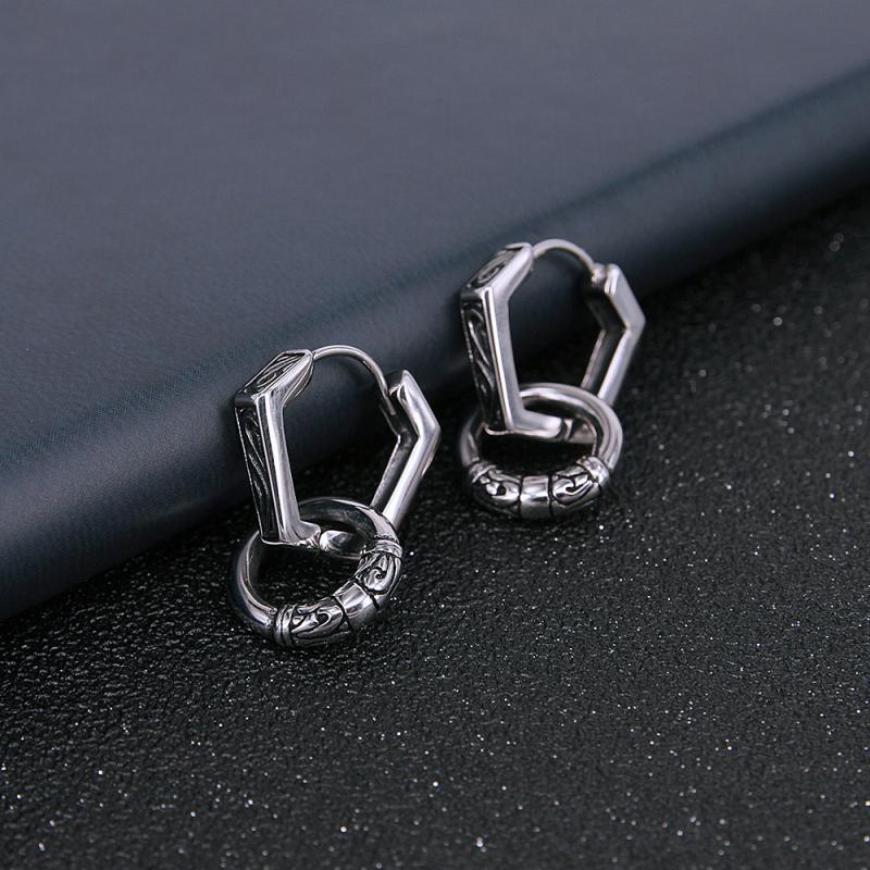 Bông Tai Kim Loại Hình Tròn Khắc Họa Tiết Phong Cách Hip Hop Thời Trang Cho Nam Và Nữ