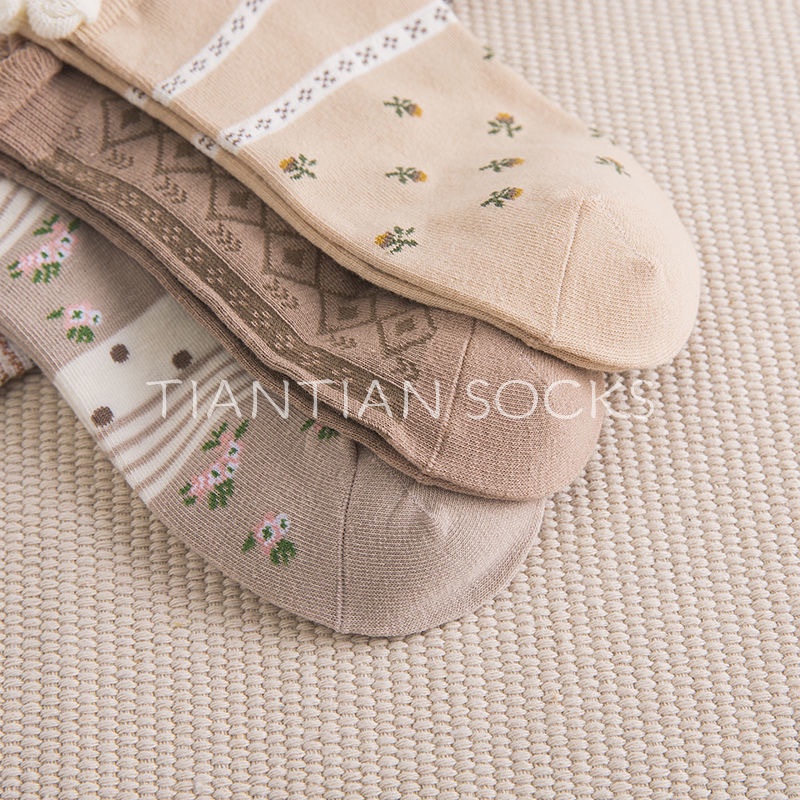 TIAN TIAN T153 Vớ tất  nữ cổ ngắn Cotton Cổ Thấp Phối Ren Họa Tiết Gấu Nâu Dễ Thương Phong Cách Hàn Quốc Cho Học Sinh