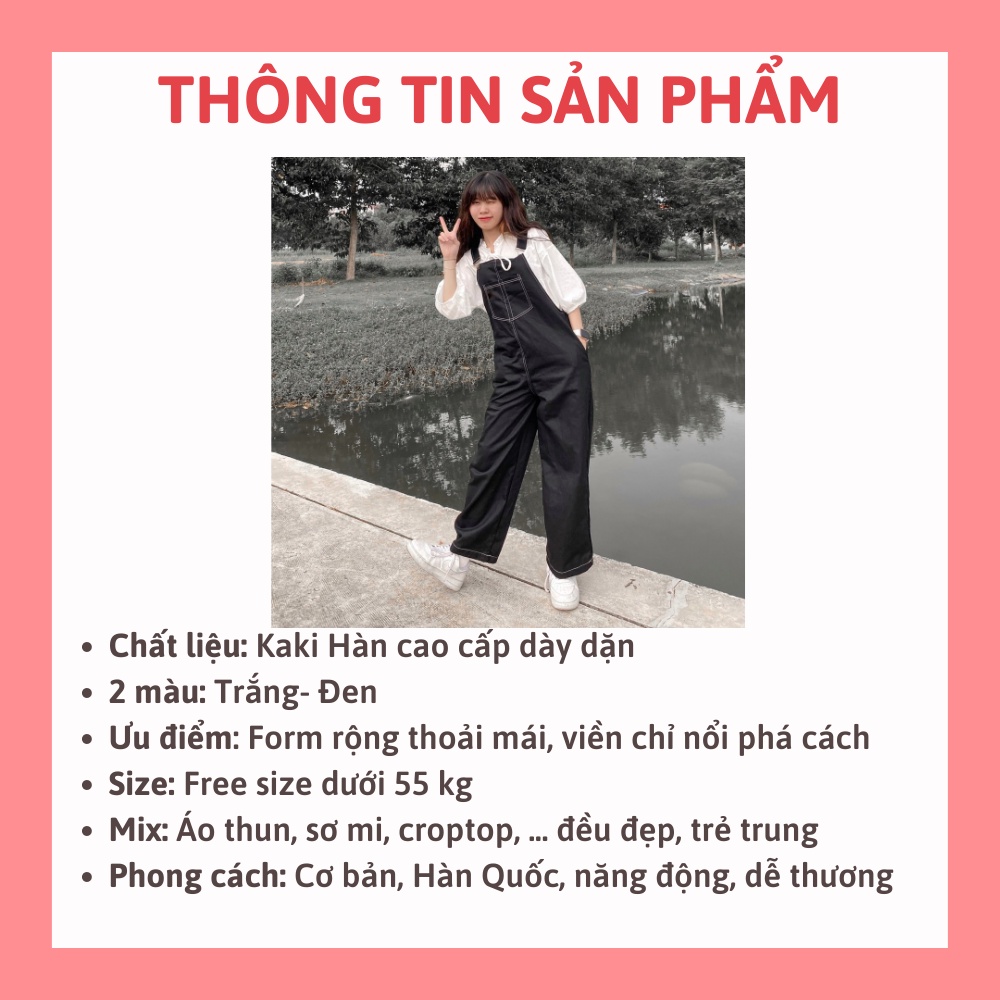 Yếm quần kaki Ulzzang viền chỉ nổi dáng suông phong cách Hàn Quốc Sollle