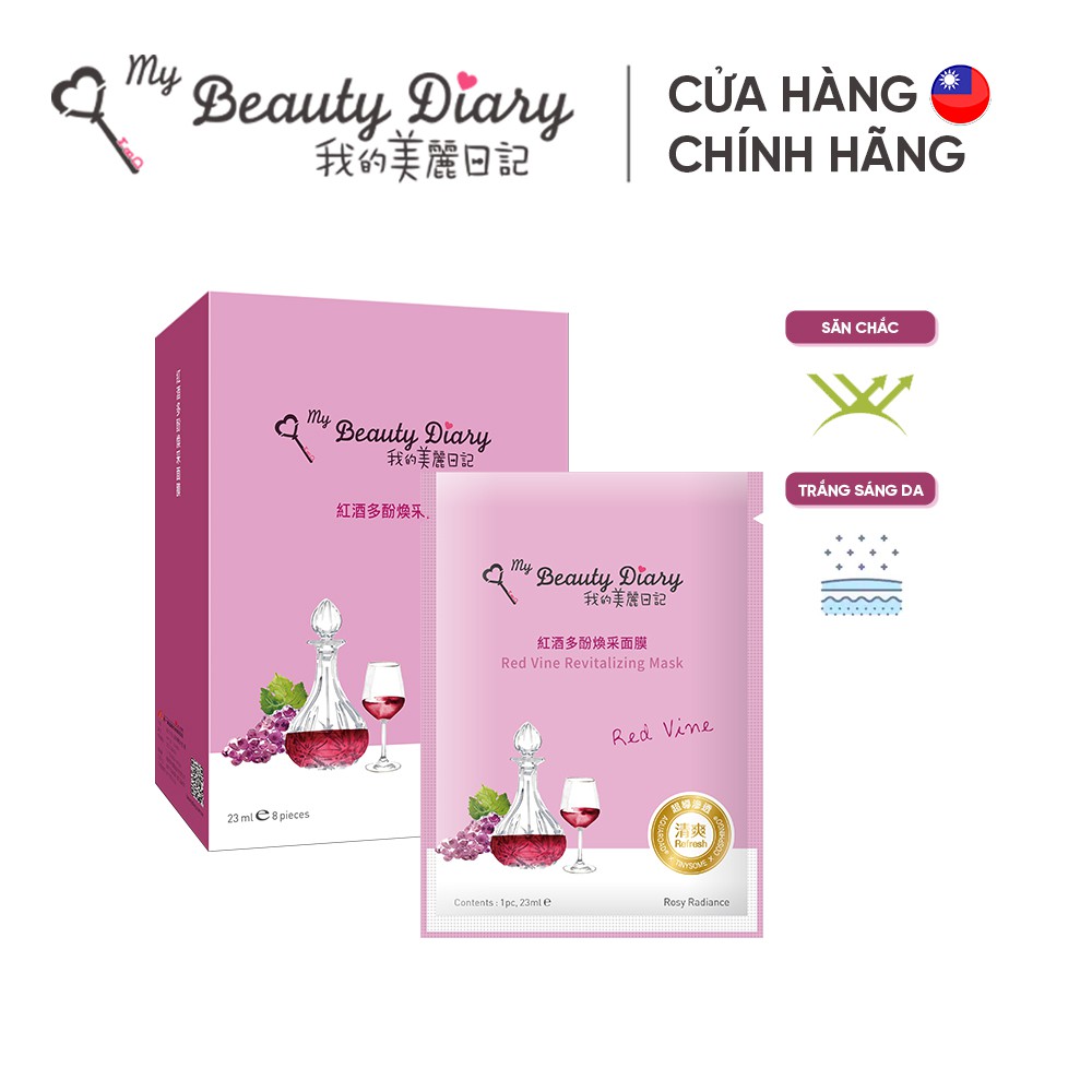 Hộp 8 miếng mặt nạ se khít lỗ chân lông và phục hồi My Beauty DiaryTaiwan Red Vine Revitalizing Mask Vang đỏ 23ml/Miếng