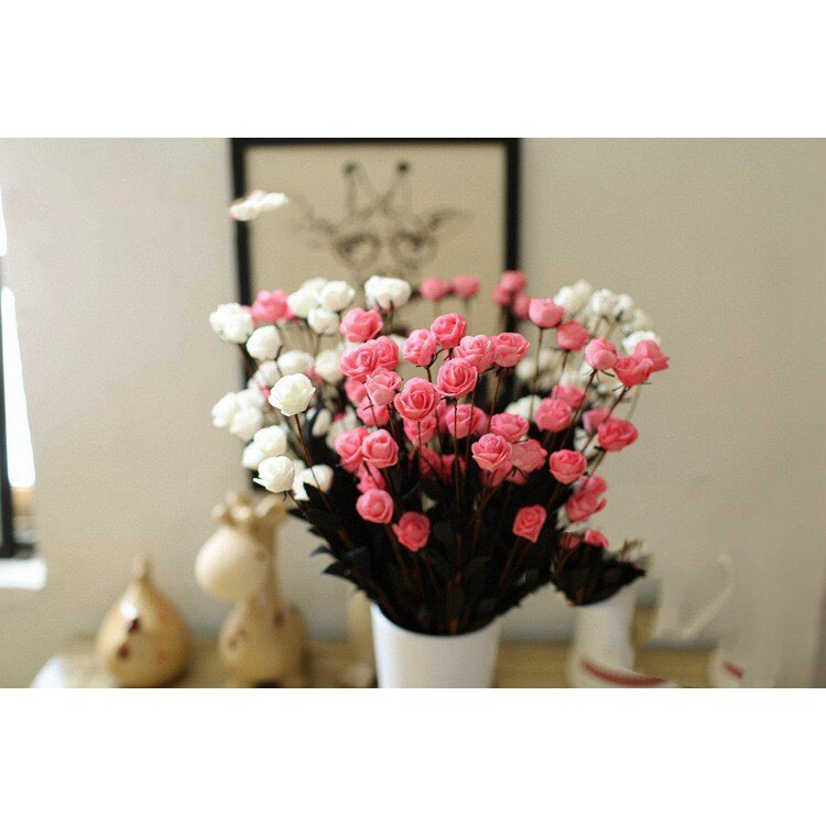 Hồng mini dạng bụi hoa giả hoa giấy 1 cành 15 bông