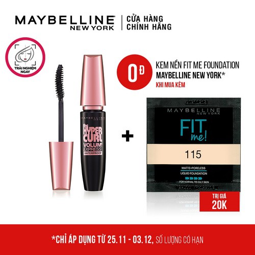 Mascara Dài Mi và Cong Mi Maybelline New York Hyper Curl Waterproof Chuốt Mi Đen Không Lem Không Trôi  9.2ml