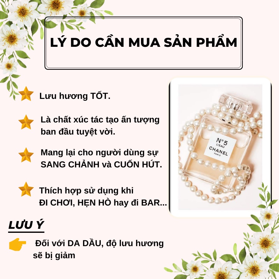 Nước hoa nữ N5 L'EAU  dung tích 100ml - Hương thơm trẻ trung tươi mát nữ tính
