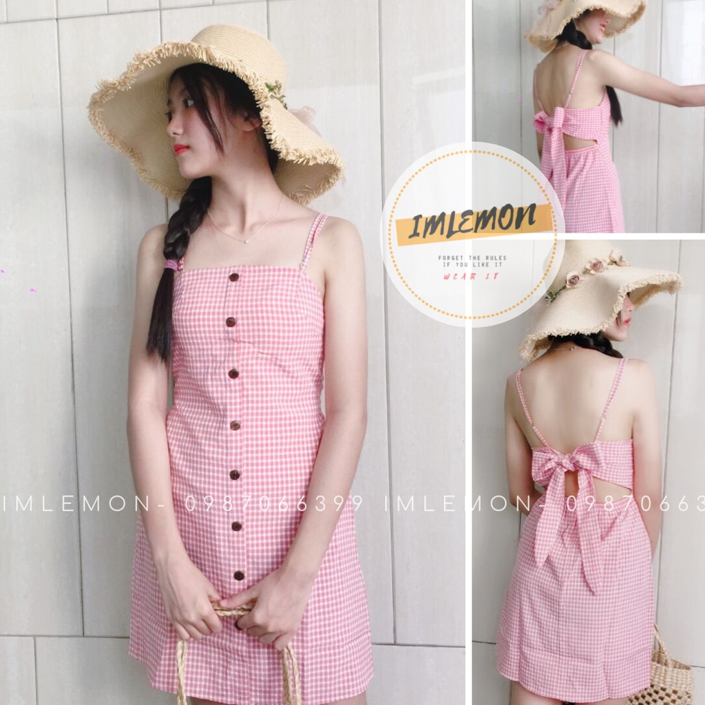 Váy Đầm Nữ Thiết Kế- Đầm Dây Buộc Nơ Lưng Ulzzang JUNY Họa Tiết Caro | BigBuy360 - bigbuy360.vn
