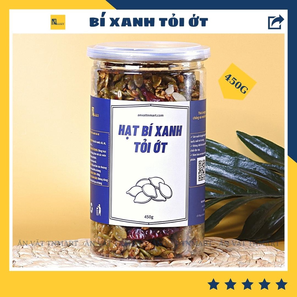 Hạt bí xanh rang tỏi ớt  450g loại 1 - Ăn vặt TNmart