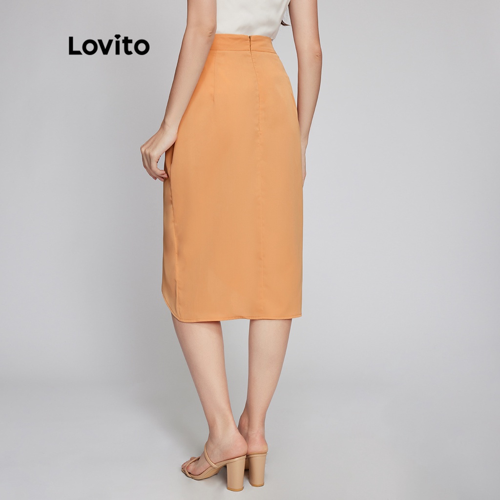 Chân váy Lovito màu trơn tôn dáng phong cách thanh lịch L26LD087 (màu khaki)