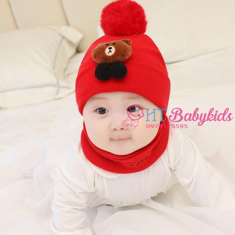 [ SHOP YÊU THÍCH ] Bộ Khăn Nón Len Gấu Dành Cho Bé