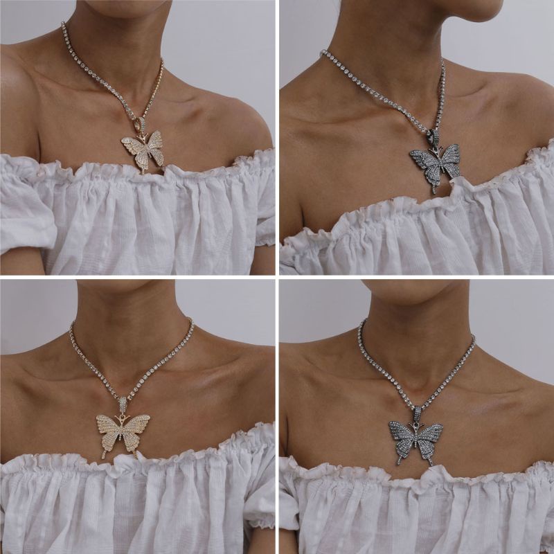 Vòng cổ Mặt Hình Bướm 3D Đính Pha Lê Thời Trang