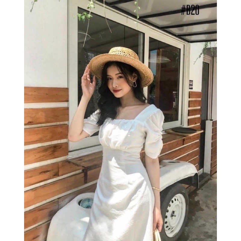 [Mã FATHANG5 giảm 10K đơn 50K] váy cổ vuông tay rúm | BigBuy360 - bigbuy360.vn